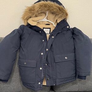 Old Navy boys Dark Blue Parka with Faux Fur Hood Size M